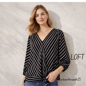 🖤🤍 EUC LOFT Striped Faux Wrap Front Tie Top — Size Medium